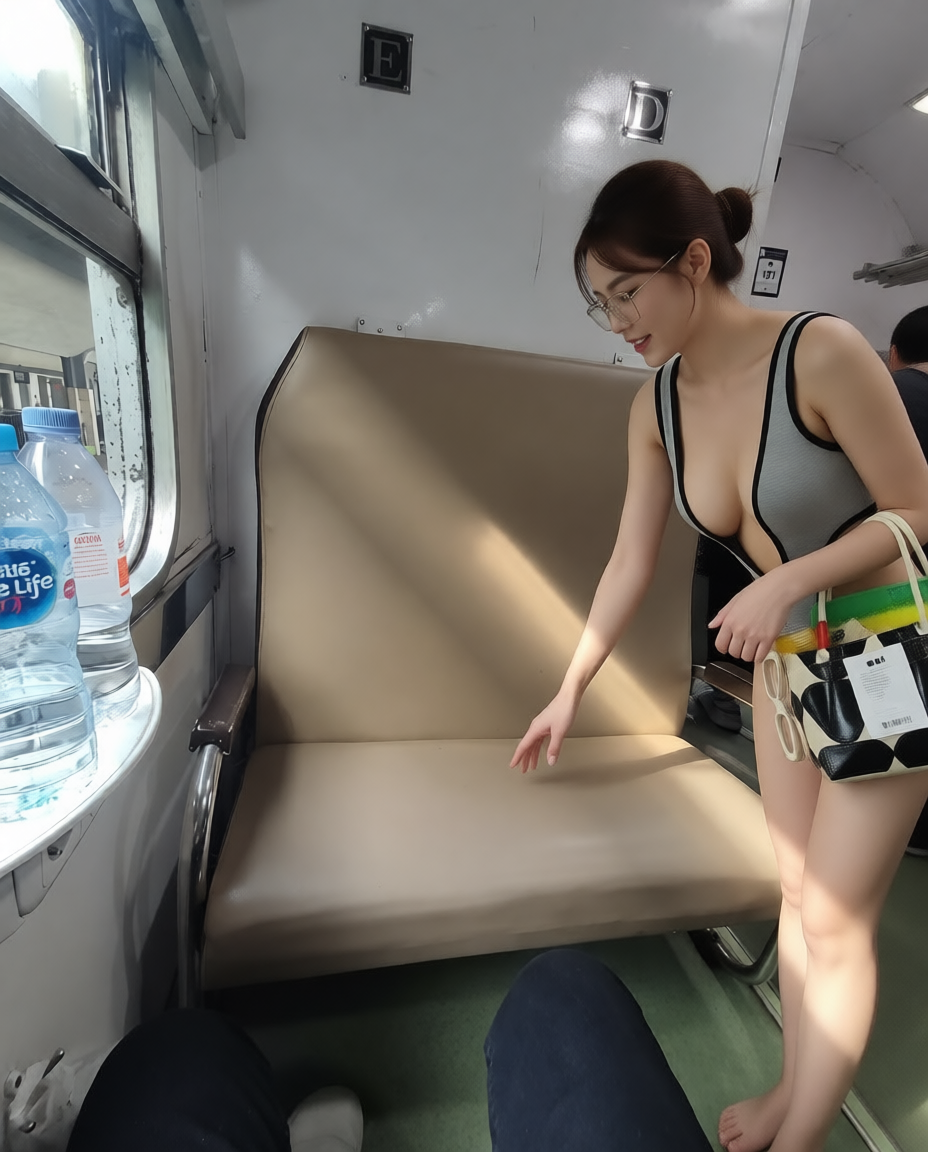 a cute girl wearing sexy swimsuit goes to the village using Penataran Dhoho train From Indonesian commuter line by KAI Access