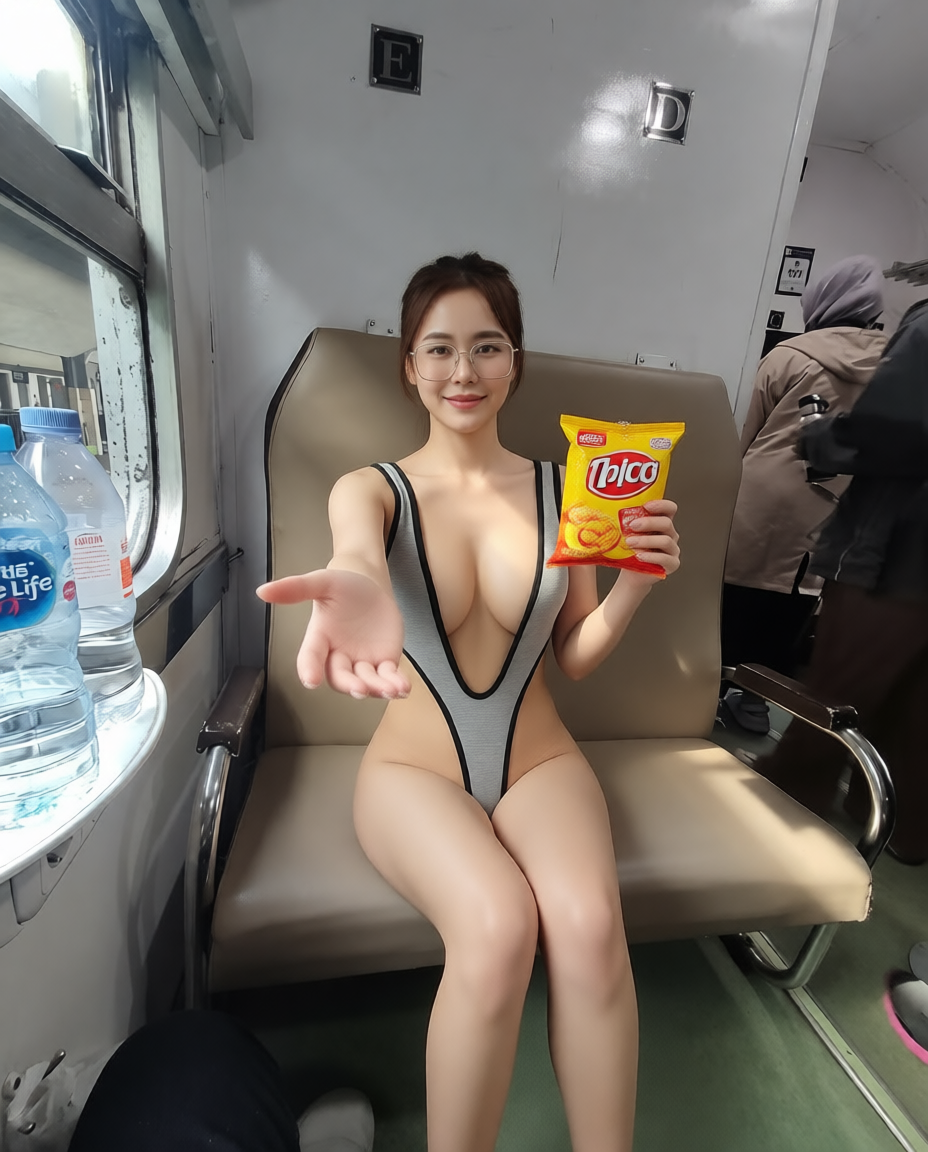 a cute girl wearing sexy swimsuit goes to the village using Penataran Dhoho train From Indonesian commuter line by KAI Access
